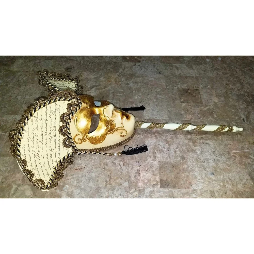 Vintage Hand-Crafted Venetian Venezia Masquerade Mask Opera Stick Made in Italy